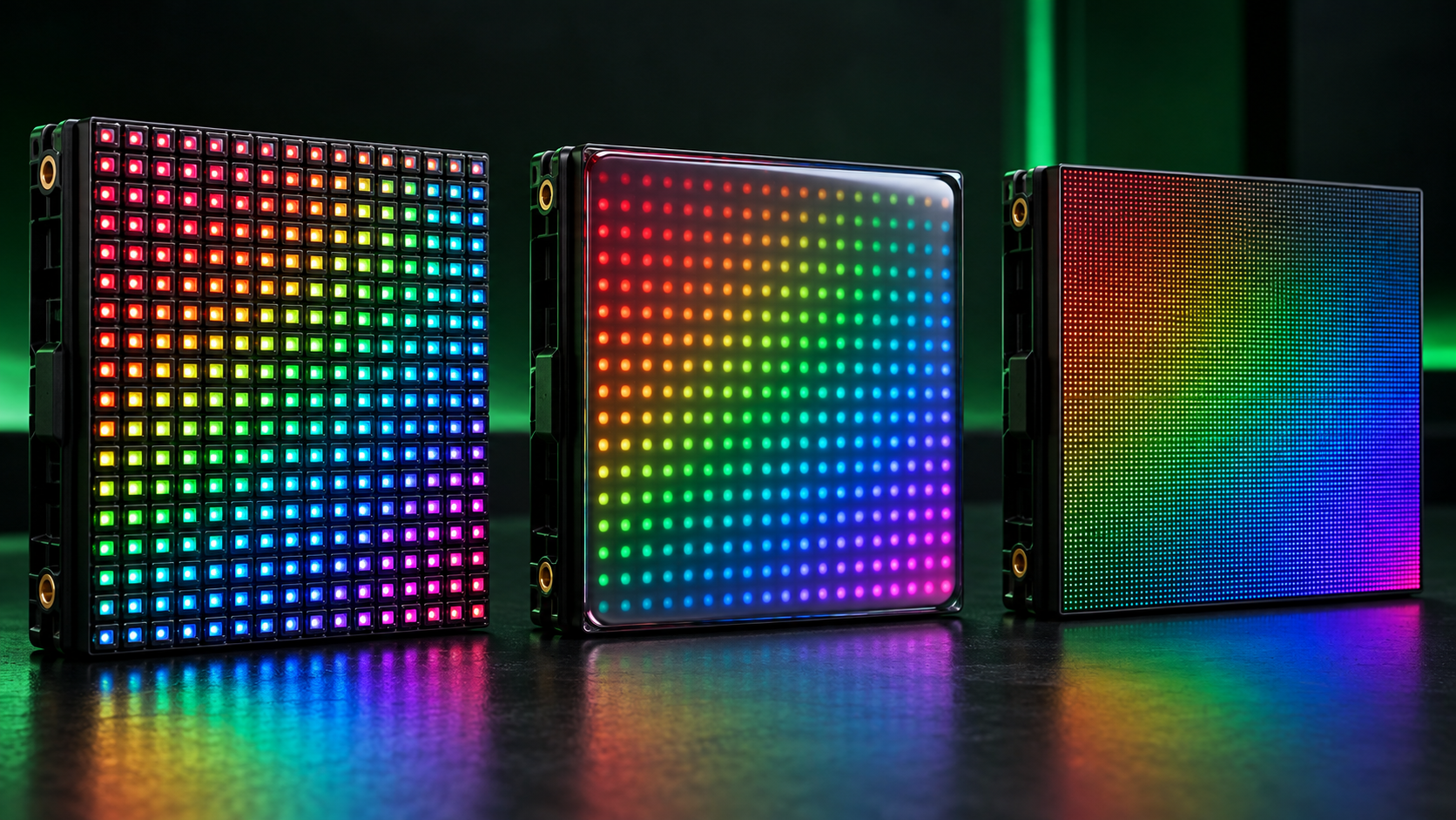 Comparação visual de módulos de painel de LED full color SMD, GOB e COB